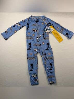 NWT Bums & Roses X Discovery Shark Week Footy Zippie Convertible Romper 3-6 M